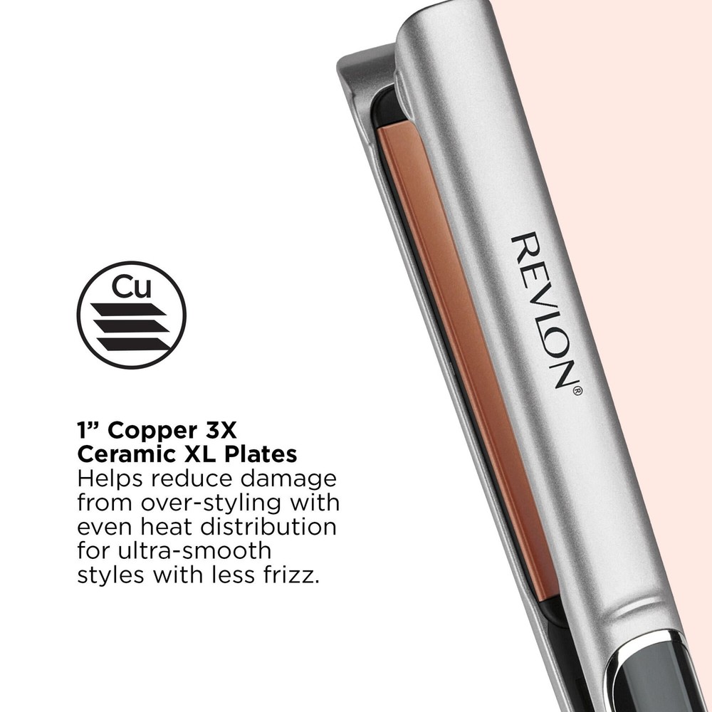 Revlon Extra Long Copper + Ceramic Plates 1" Flat Iron, Silver