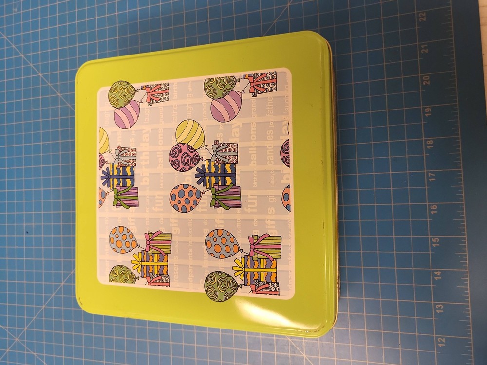 Mrs Fields Birthday Tin Container Cookie Storage Gift Box Balloons Presents