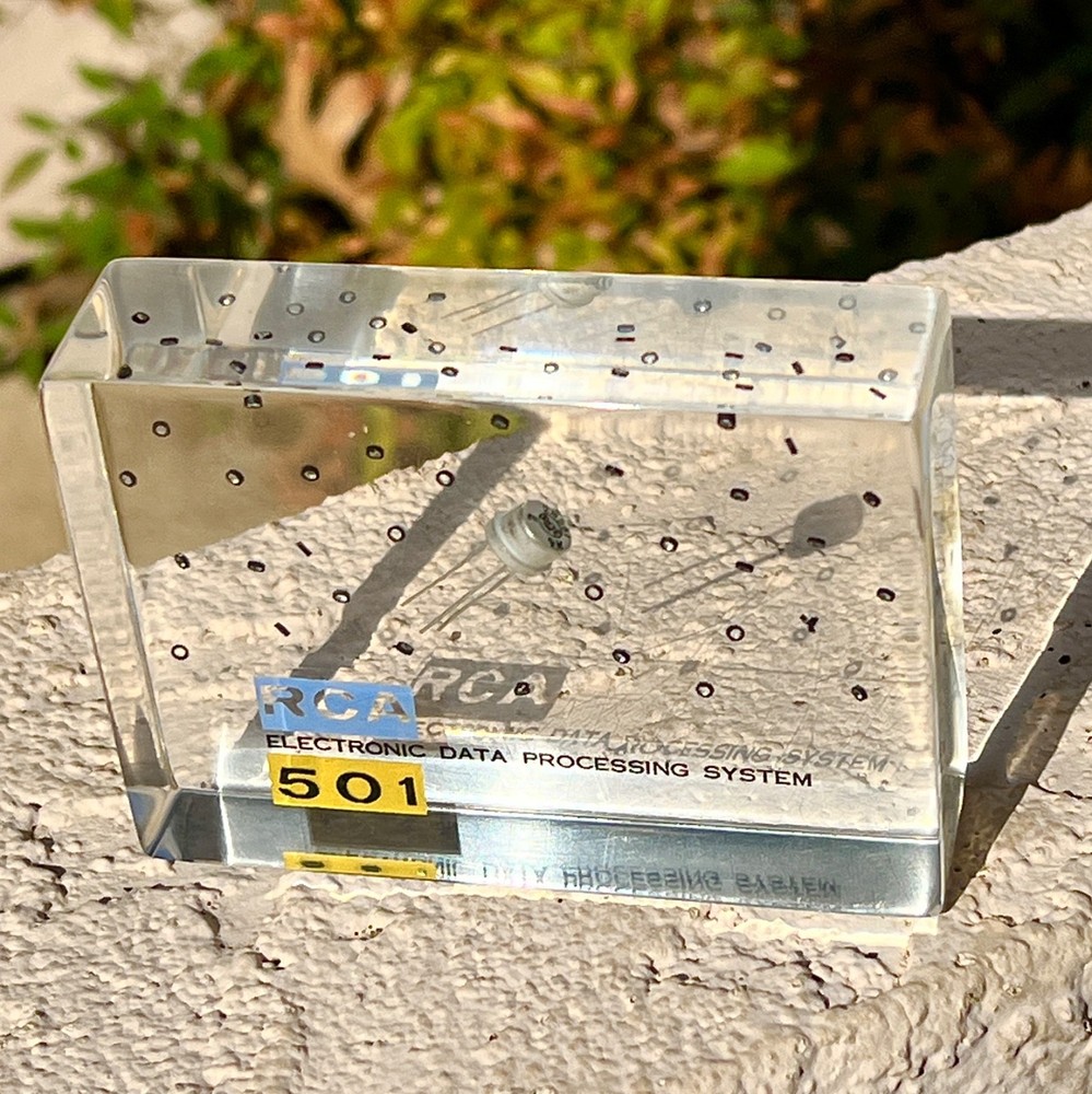 RCA 501 Electronic Data Processing System, 1958, lucite paperweight/transistor