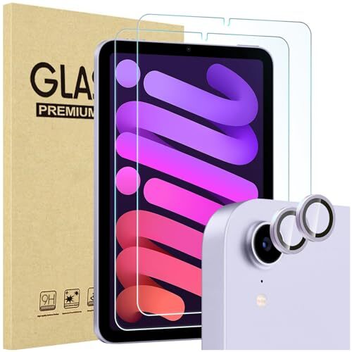 2 Pack Screen Protector for iPad Mini 6th Generation + 2 Pack Camera Purple