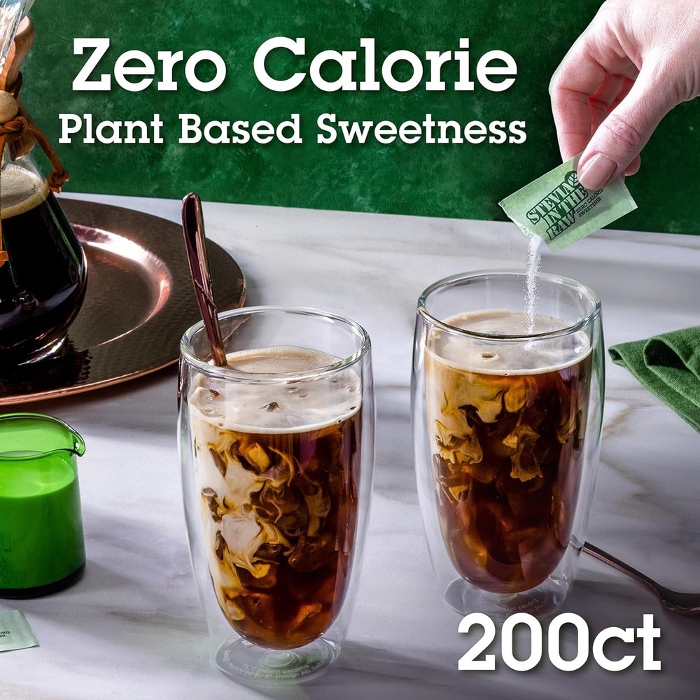 Zero Calorie Stevia Sweetener Packets 200 Count Box Low Glycemic Index