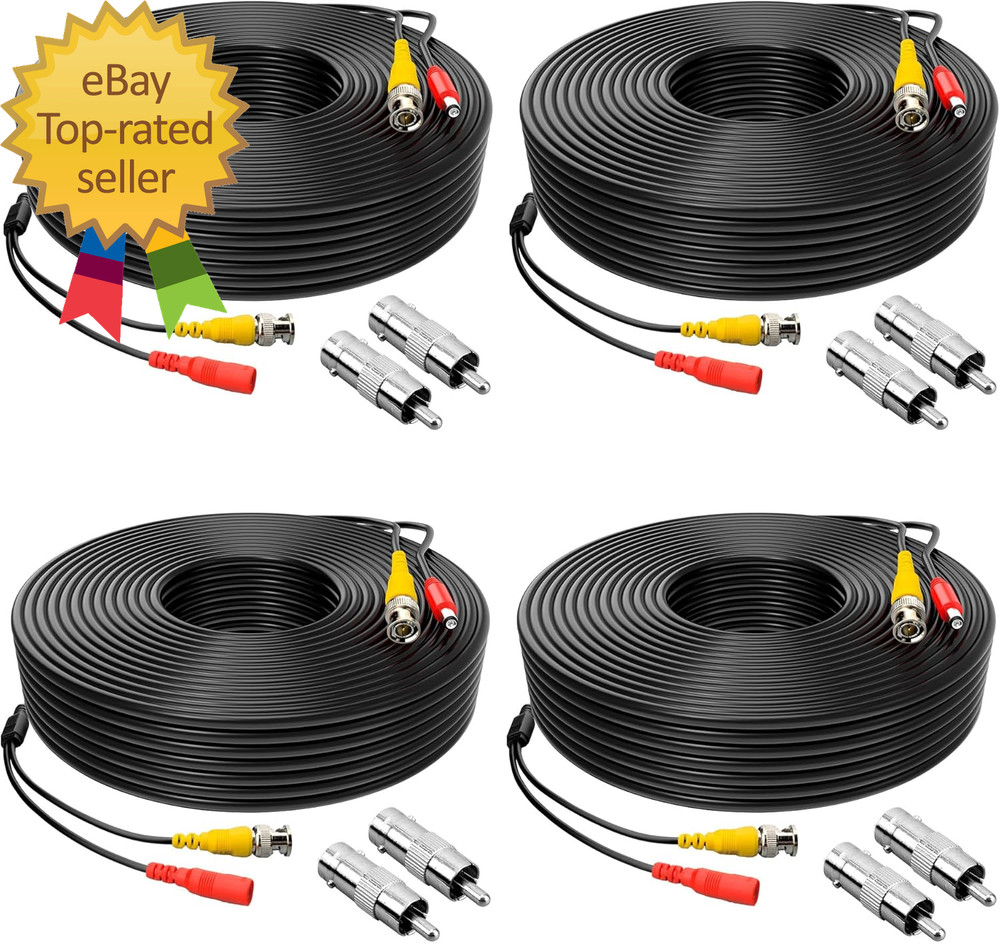 ® 4 Pack 100Ft Bnc Video Power Cable Security Camera Cable Wire Cord for CCTV Dv