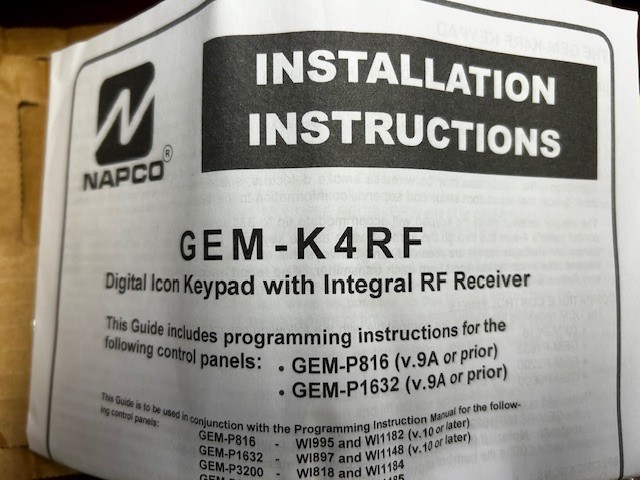 NAPCO GEMINI Security Keypad GEM-K4RF