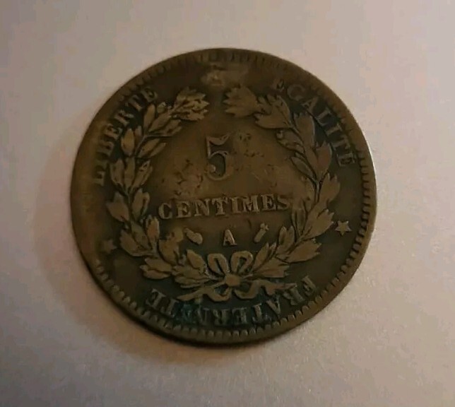 France, 5 Centimes 1893, as shown.