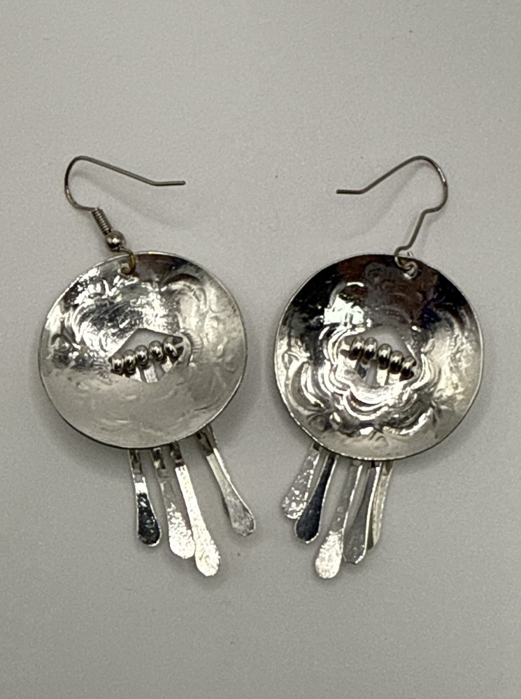 Sterling Silver Large Dangling Concho Earrings 11.2 grams