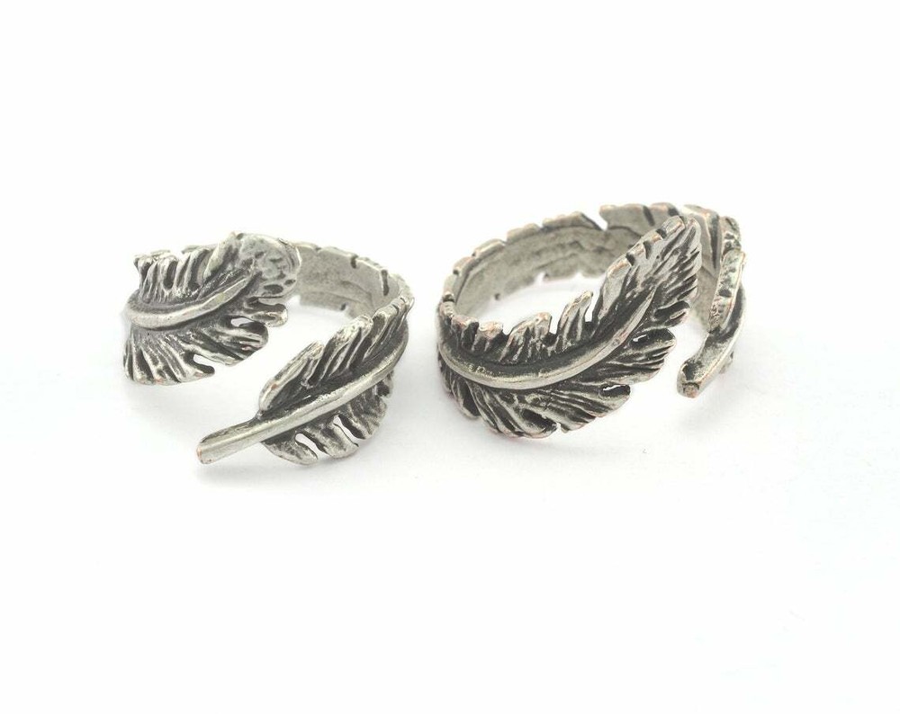 Feather Adjustable Ring AntiqueSilver Plated Brass 16mm 5US size Adjustable 2298