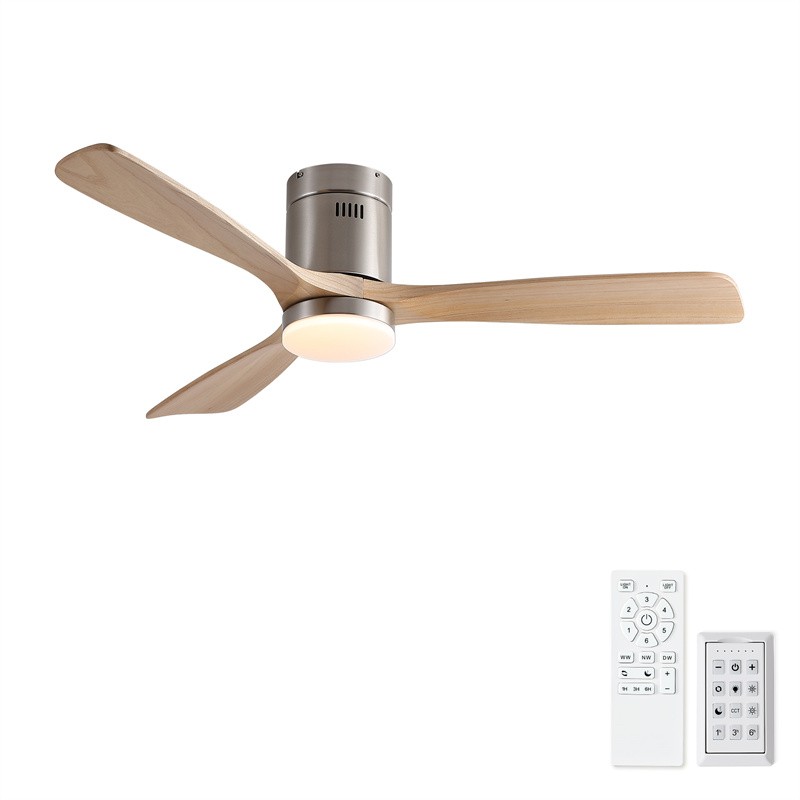52" Modern Flush Mount Solid Wood Ceiling Fan Reversible w/Wall Switch/Remote