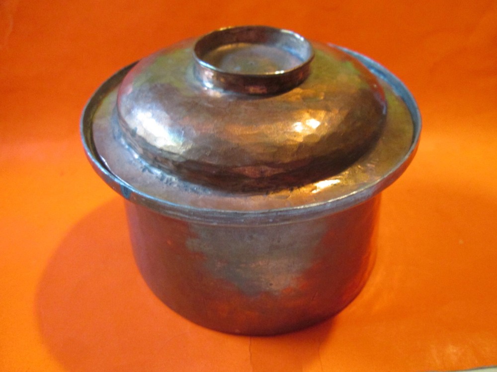 Old Copper Solid Unique Shape ORNATE Handcrafted HAMMERED SMALL POT W LID VTG