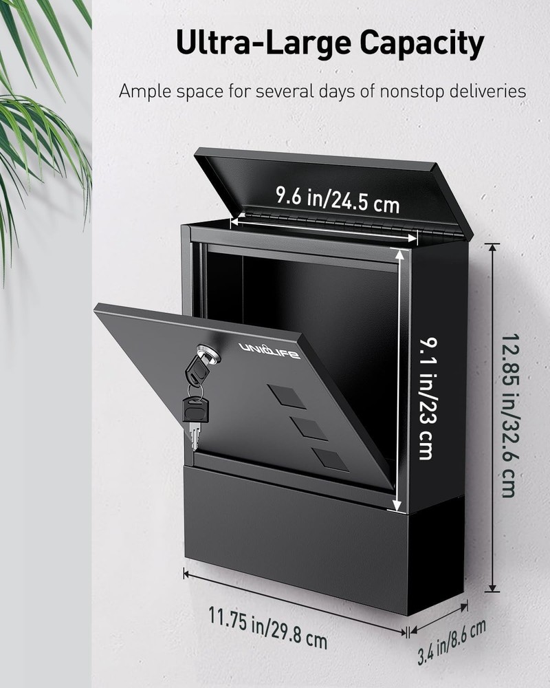 Uniclife Wall Mount Mailbox, Mailboxes for Outside, Key Lock(bottom Slot)