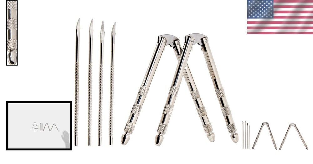 Compact Stainless Steel Nut Cracker Set with 2 Crackers & 4 Picks - White