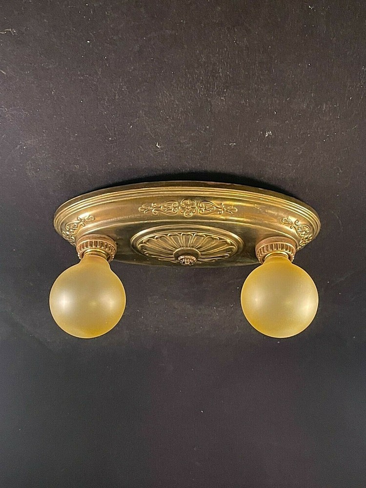 Antique Brass 2 Light Flush Mount Fixture #1