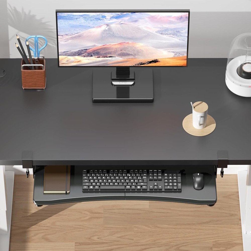 Large Keyboard Tray Under Desk Pull Out with Extra Sturdy C Clamp Mount