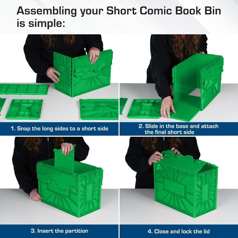 BCW Green Short Comic Book Bin Heavy Duty Stackable Plastic Box Holds 150 Bagged