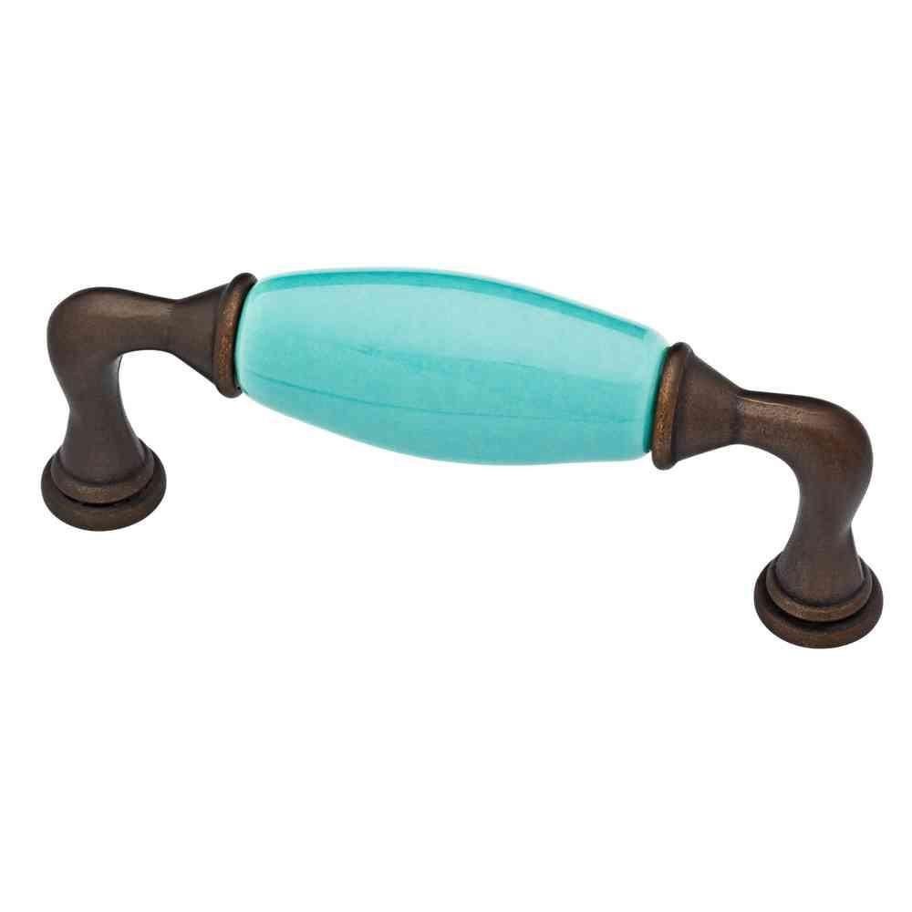 3-3/4" Ceramic Insert Pull Teal & Bronze