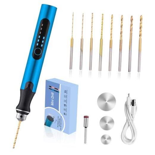 3-Speed Cordless Mini Drill Pen With 8 Small Drill Bits,Rechargeable Blue