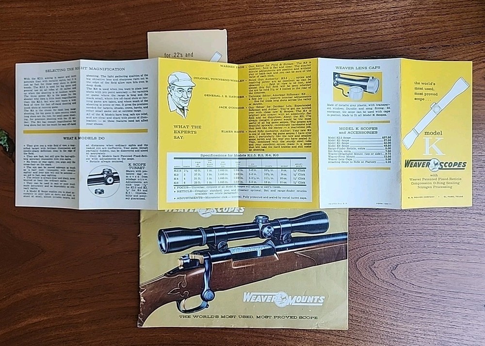 Weaver Scopes Catalog & Pamphlets Model K, Model B, 1960 Catalog