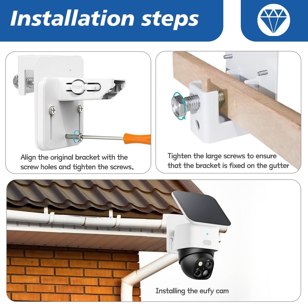 Gutter Mount Bracket for Eufy Security SoloCam S340 - Large, white