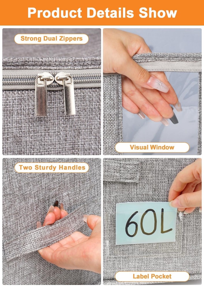 Punemi Comforter Storage Bag, 2 Pack Large Blanket Bags with Sturdy Structure