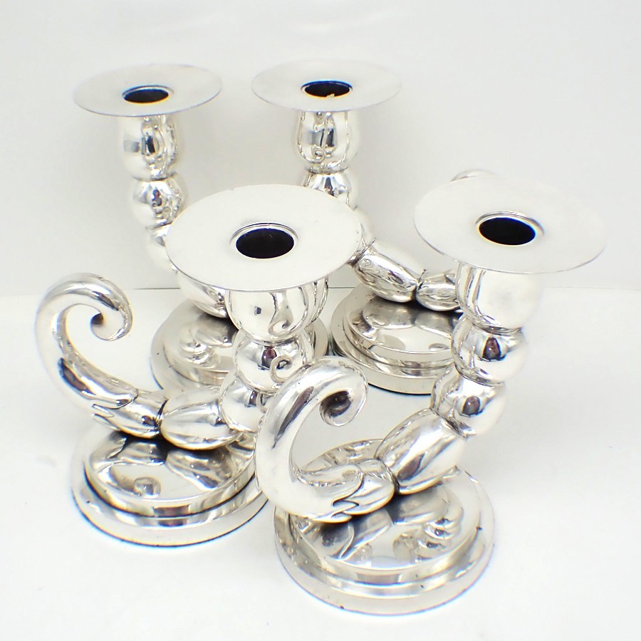 Modern Design 4 Candlesticks Set 935 Sterling Silver