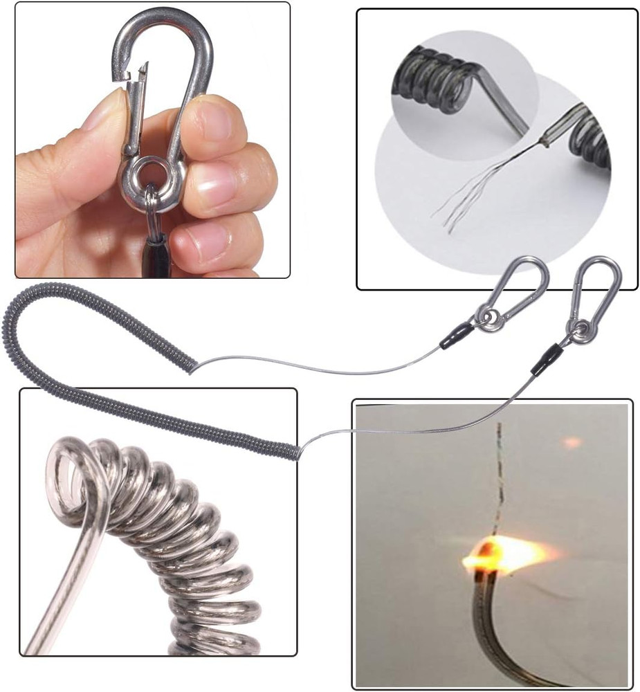 Retractable Coil Lanyard with Carabiner (2pcs) Long Coiled Tether for Tools/Rods