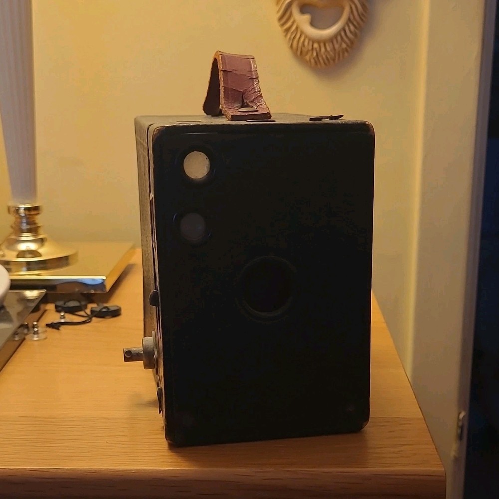Vintage Black Box Camera with Leather Handle