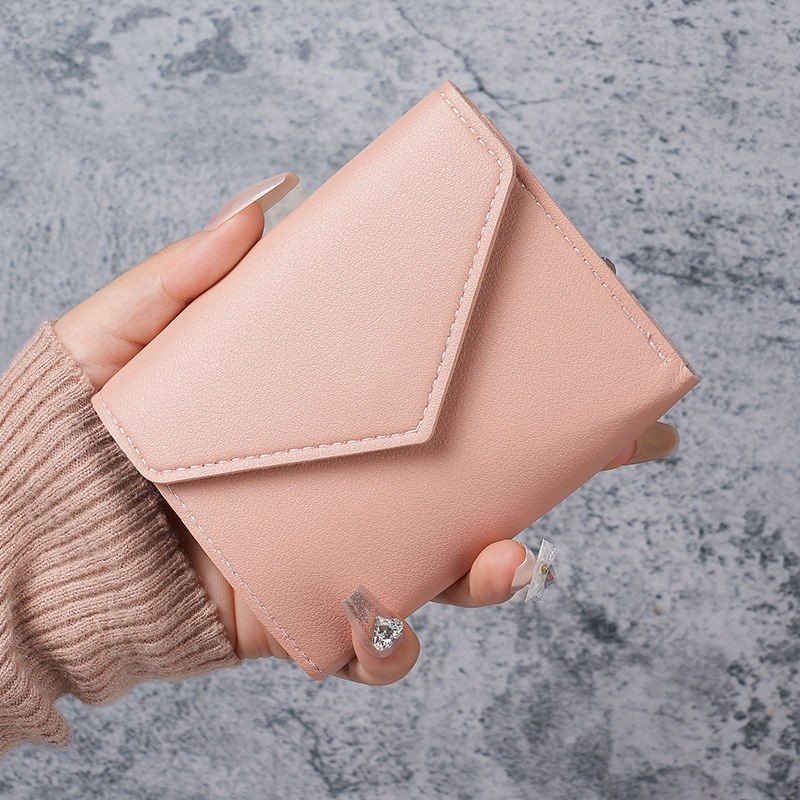 Light pink lady's short-sized wallet card case