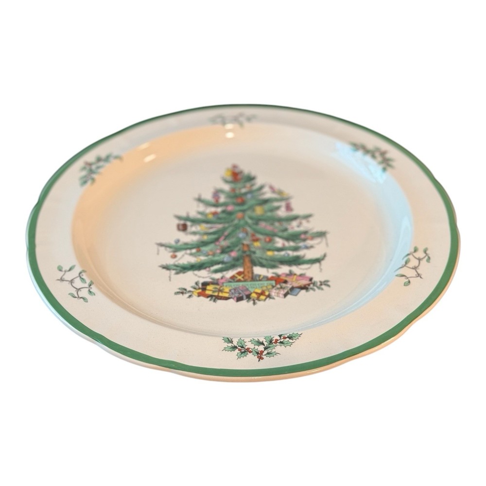 Spode Christmas Tree Pattern Holiday 12" Round Platter Chop Serving Plate
