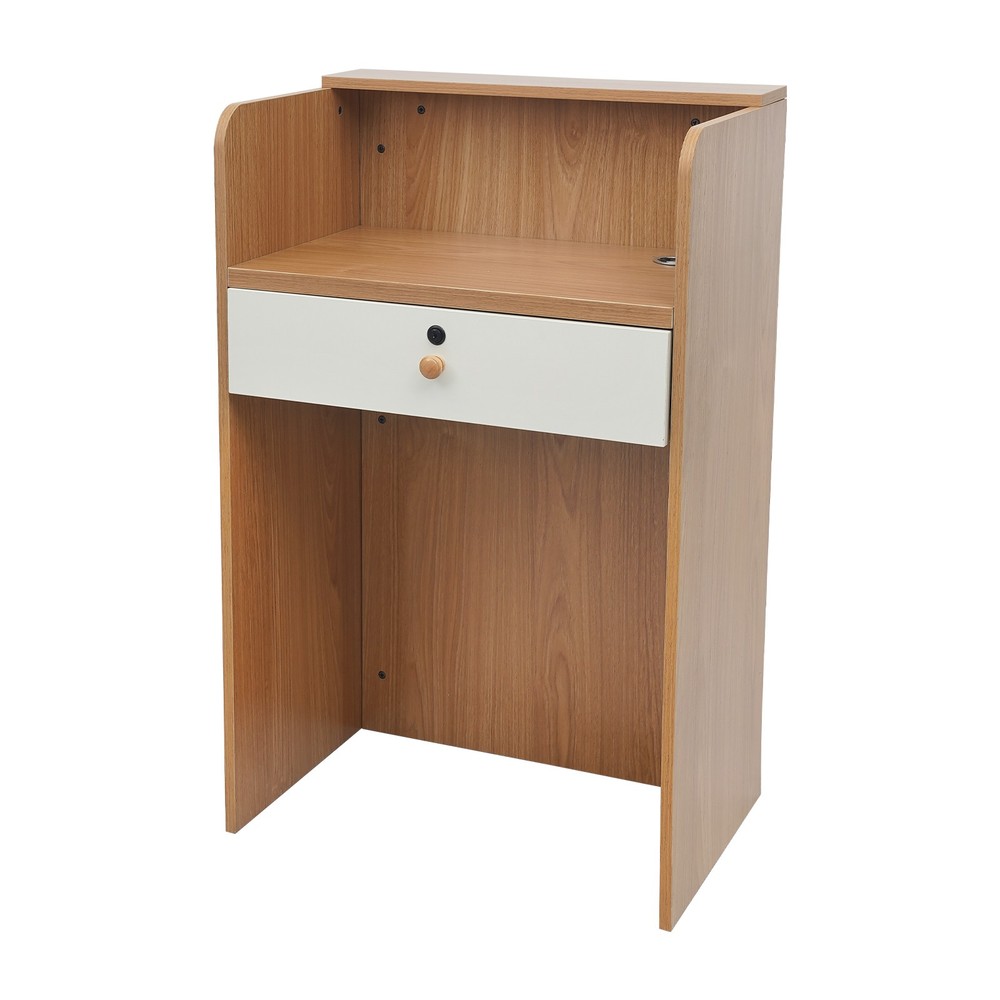 Reception Desk with LED Light Checkout Counter Table w/ Storage Drawer Store Use
