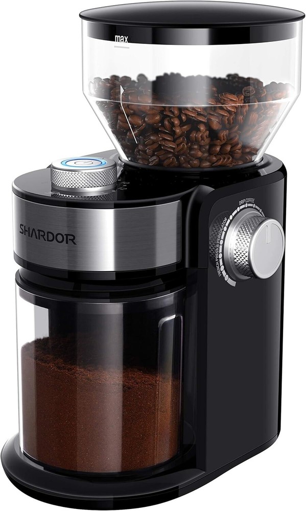 Durable Black Electric Coffee Grinder - 16 Adjustable Settings, Removable Burr
