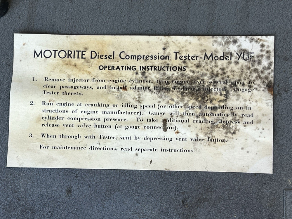 Motorite Bacharach Diesel Engine Compression Tester Gauge Set in Box Model YUF