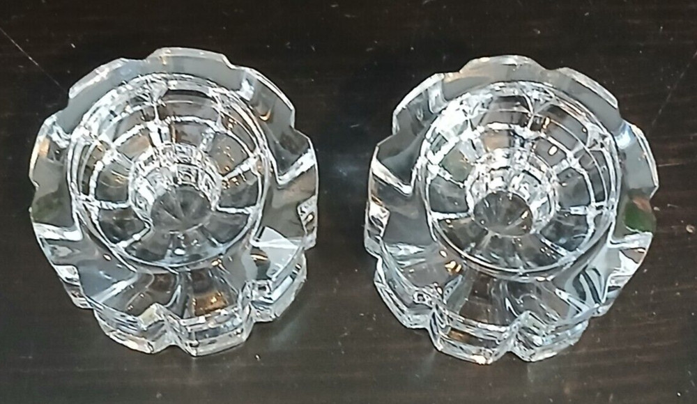 2 Clear Cut Crystal Tealight Candle Holders 1.77" Tall Width 2.7"