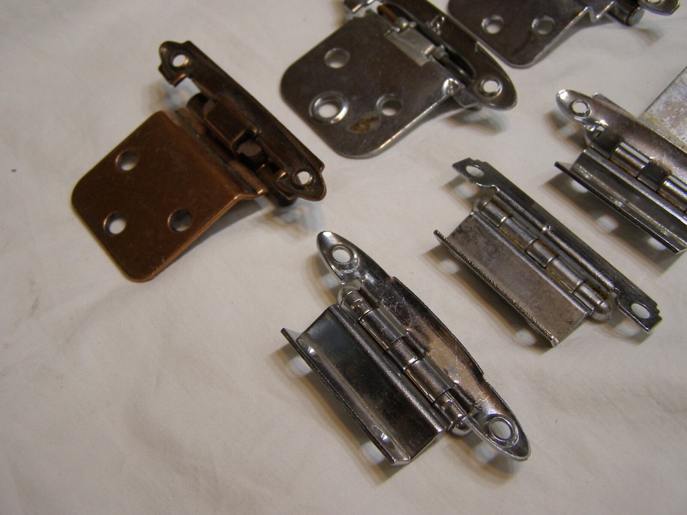 7 Vintage Unmatched Offset & Face Mount Cabinet Hinges All different Most Chrome