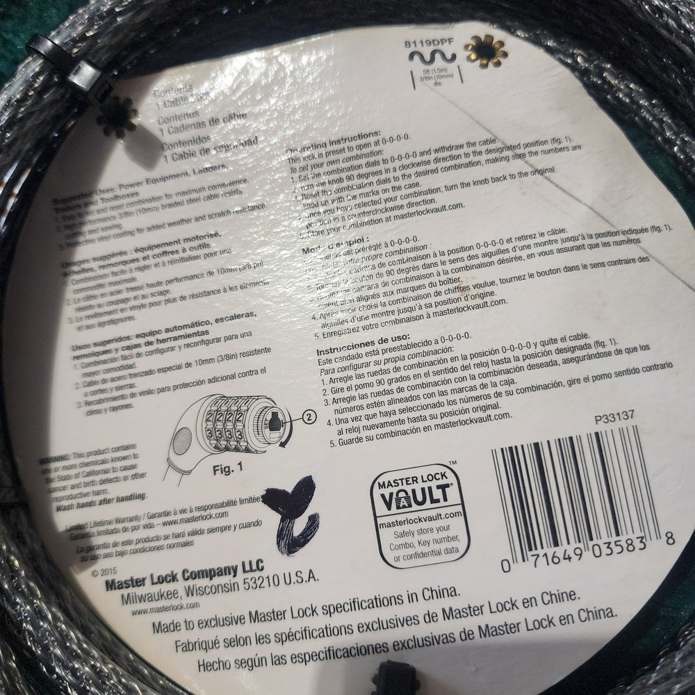 Master Lock 5ft Combination Cable Lock – Heavy Duty Security for Tools & Gear