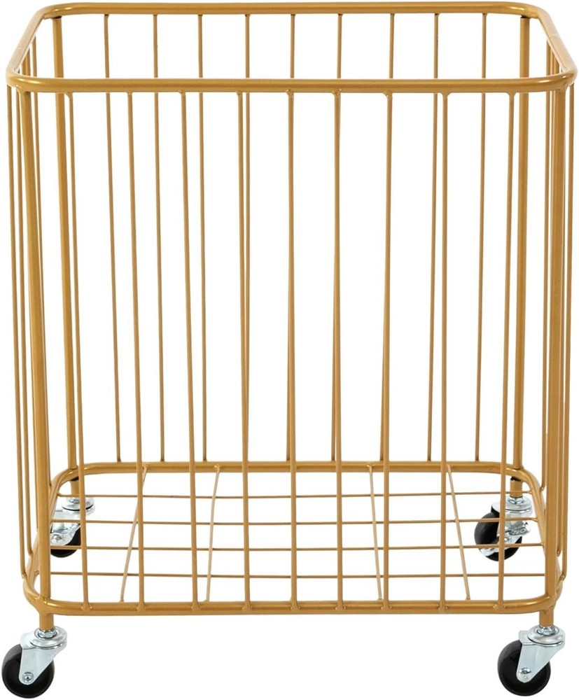 Gold Laundry Hamper With Wheels, Large Rolling Metal Laundry Basket Cart
