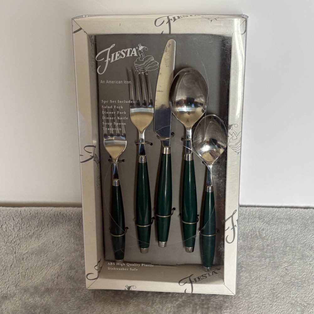 Fiesta Fiestaware Evergreen Flatware Silverware Dinner 5 Piece Set Dark Green