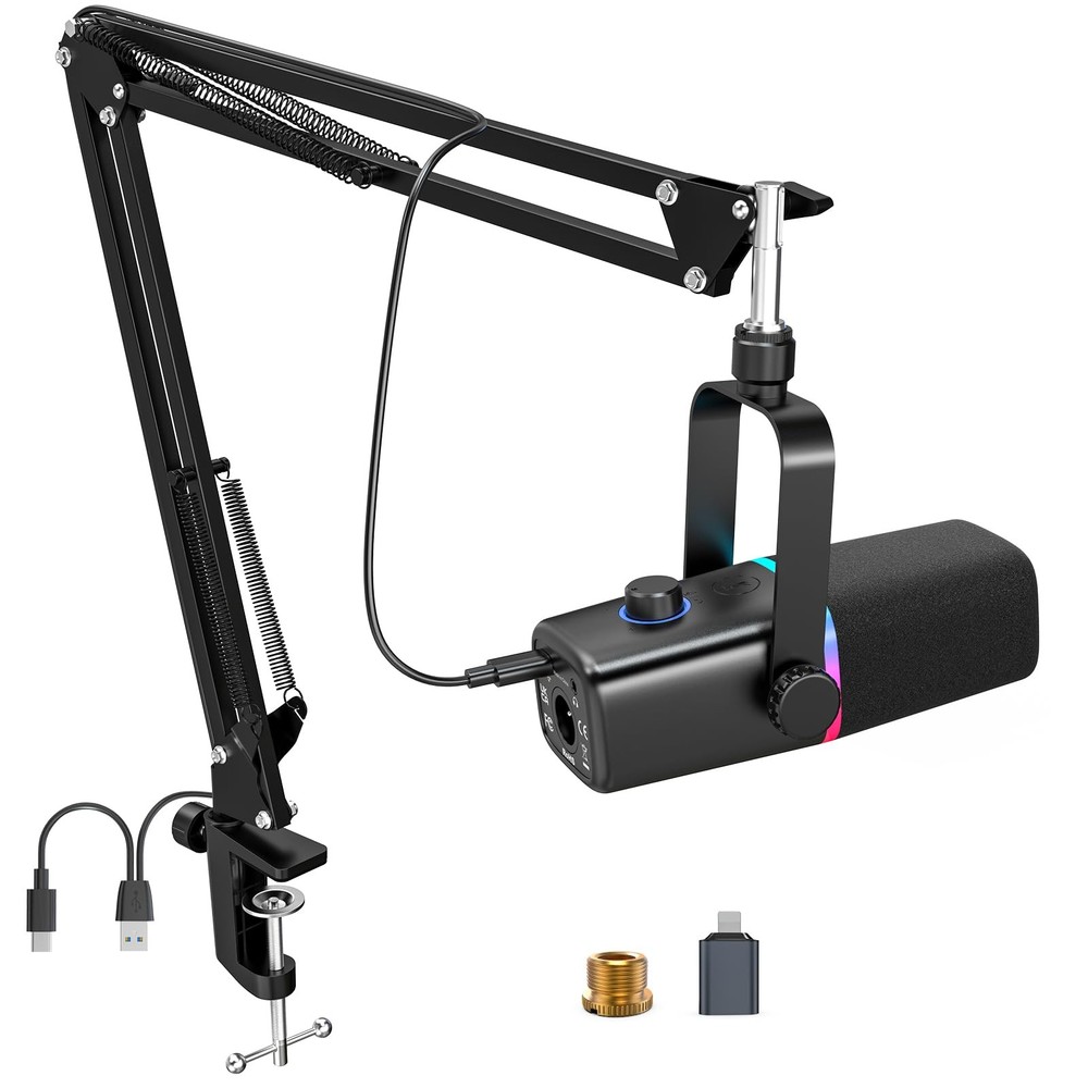 XLR/USB Dynamic Microphone for Gaming Podcast,Mic for iPhone Phone PC Compute...