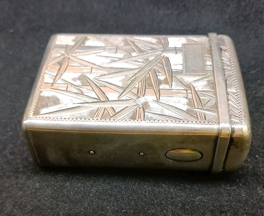 ANTIQUE 950 Silver Japanese Bamboo Lighter & Cigarette Case