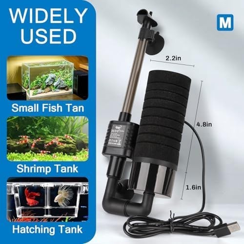 hygger USB Single Sponge Filter, Small Aquarium Filter with Adjustable Hangin