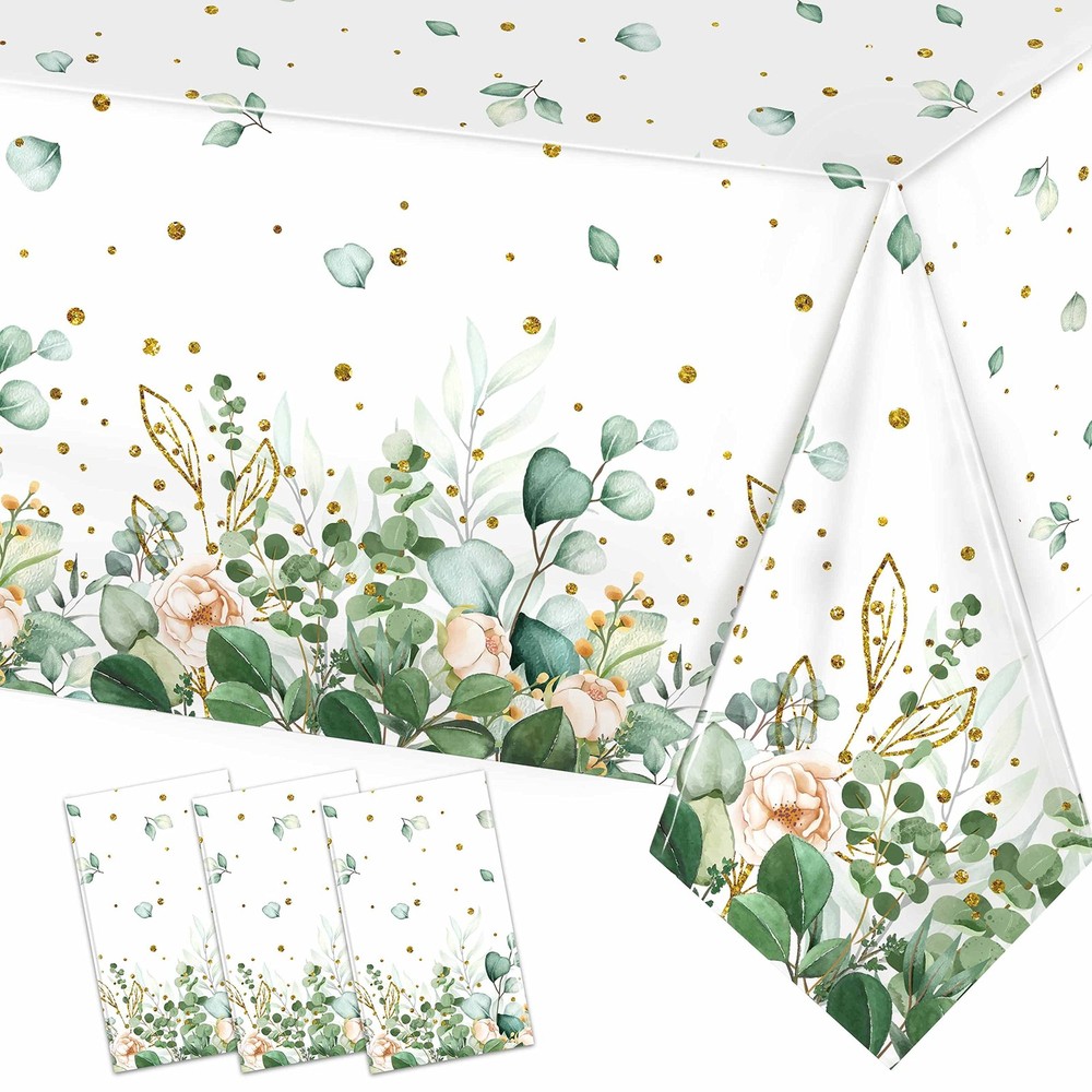 Sage Green Eucalyptus Leaf Tablecloth for 108" x 54" (Rectangular), Greenery