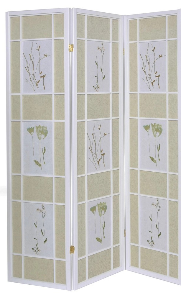 NEW! 3 Panel Room Divider Privacy Screen Panel Floral Botanical Print, White