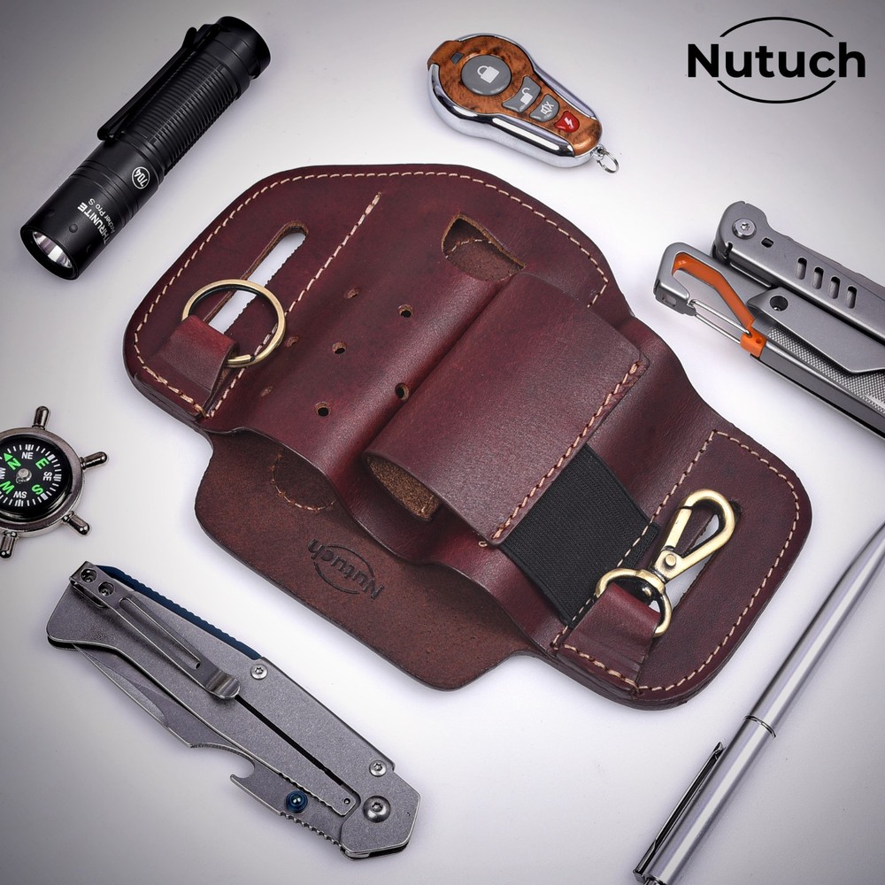 NUTUCH Leather EDC Multitool Sheath | Leather EDC Belt Organizer | Flashlight