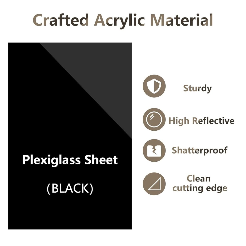 Reflective Black Plexiglass Sheets - 6 Pack, Perfect for DIY & Display Projects