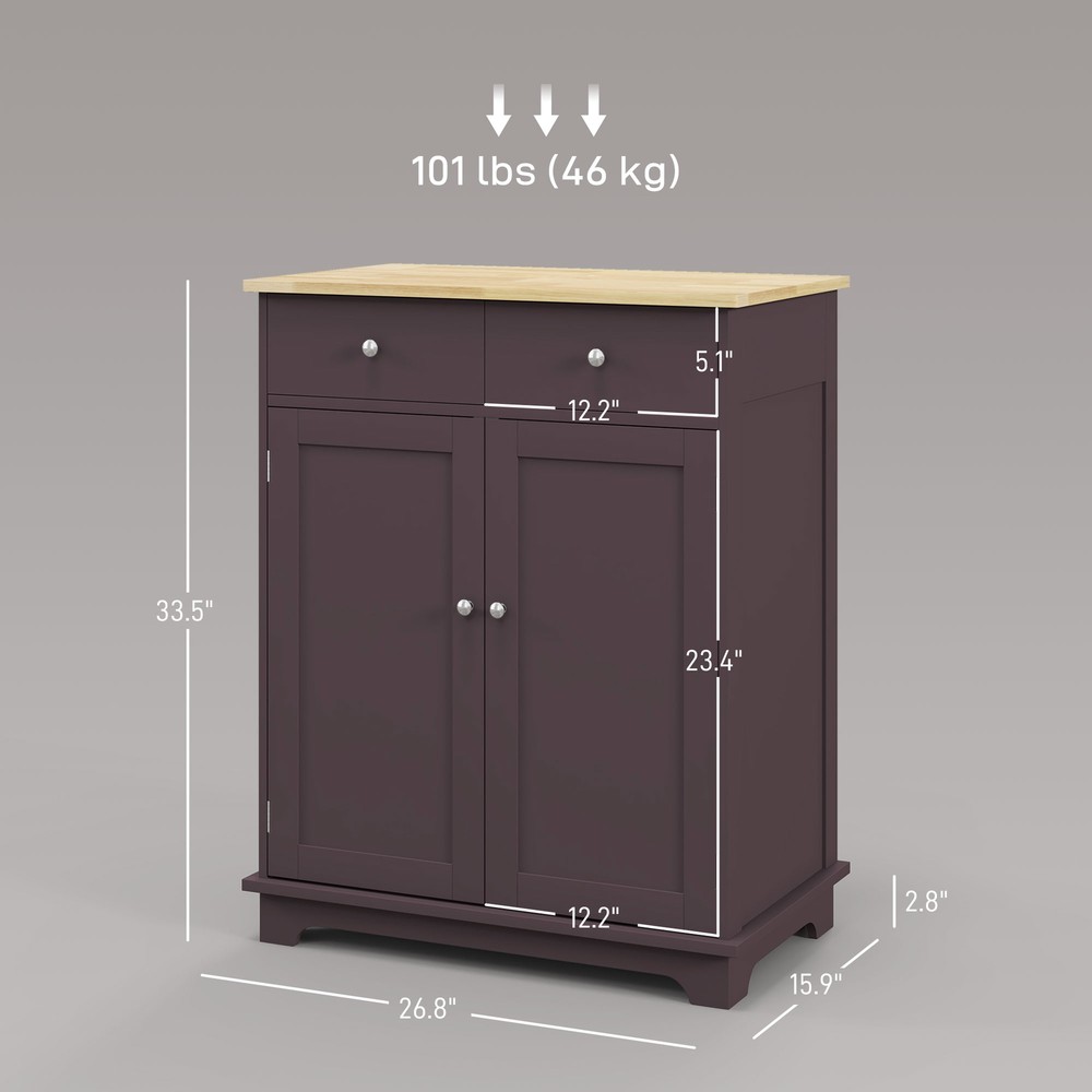 Kitchen Storage Cupboard Organizer Cabinet Drawers & Adjustable Shelf, Coffee