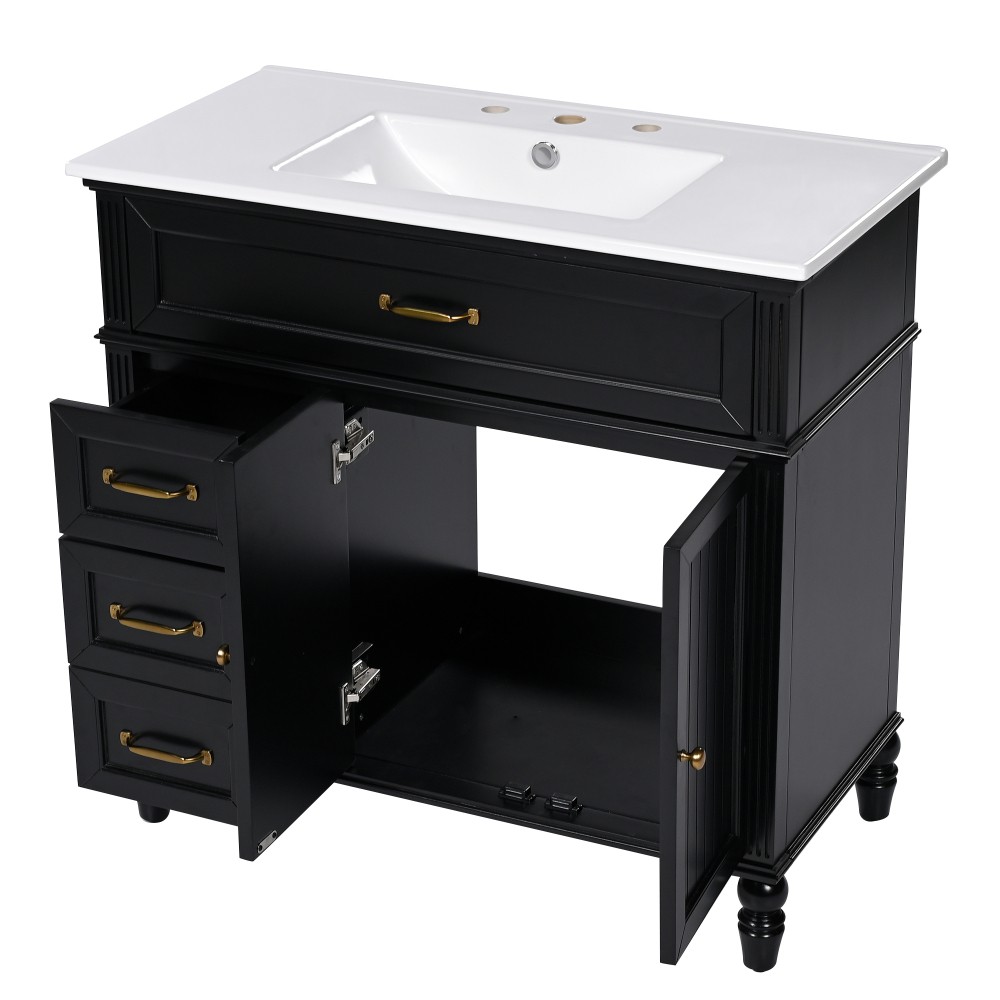 36" Bathroom Vanity with Sink, Bathroom Cabinet with Drawers, Solid Frame