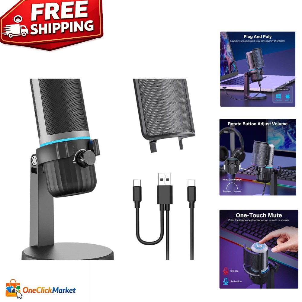 Professional Streaming Microphone with Built-in Headphone Jack & Volume Control