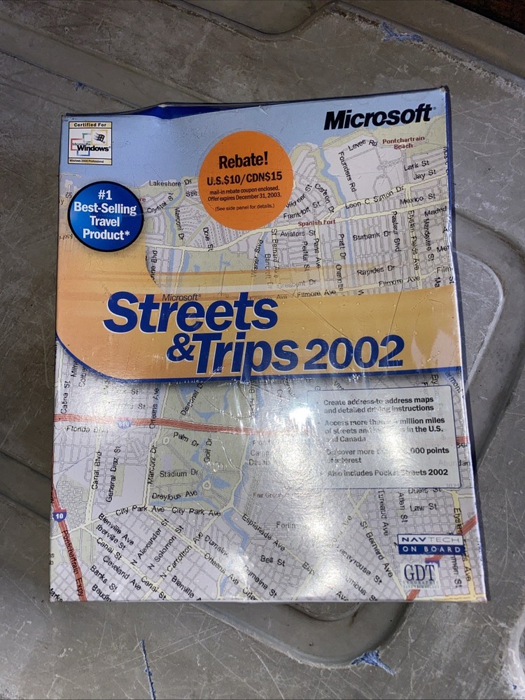 Vintage Microsoft Streets & Trips 2002 PC Software Program Big Box Sealed NOS