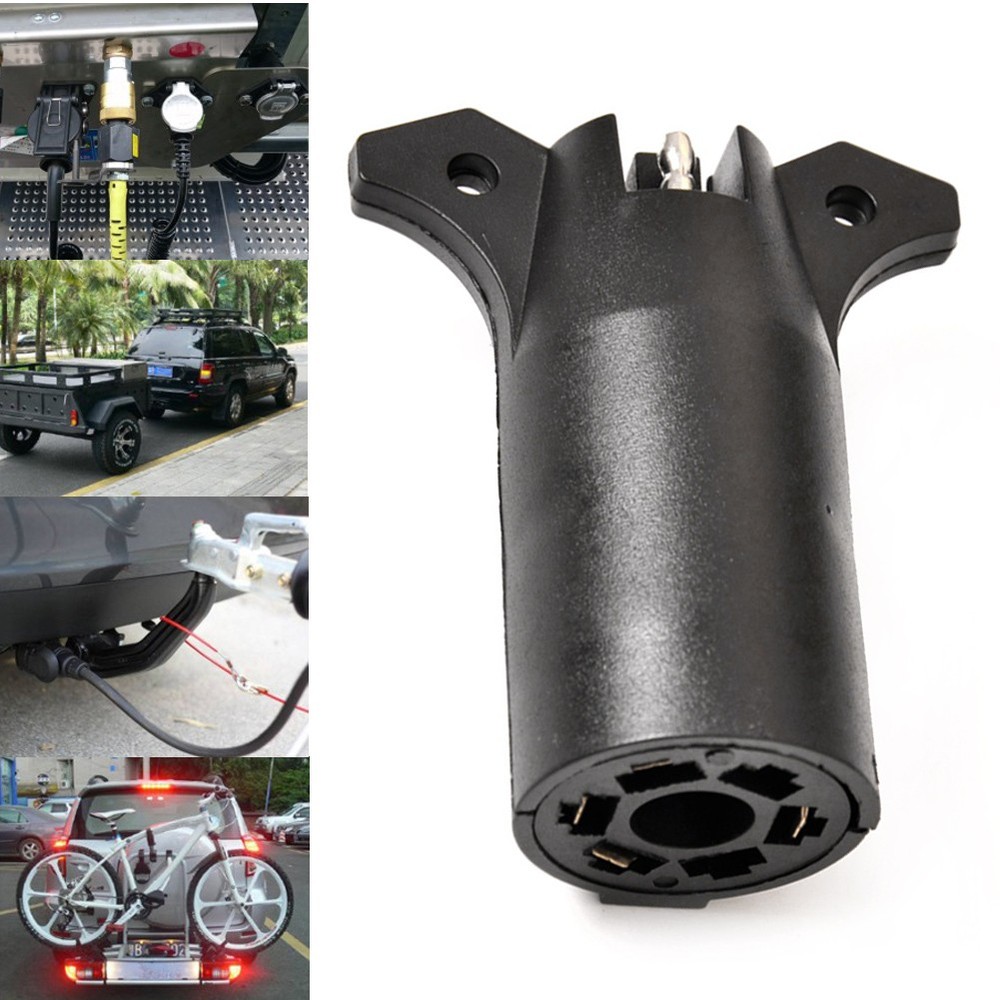 RV 7 Way Round to 4 Pin Flat Trailer Light Adapter Plug Connector Boat Black