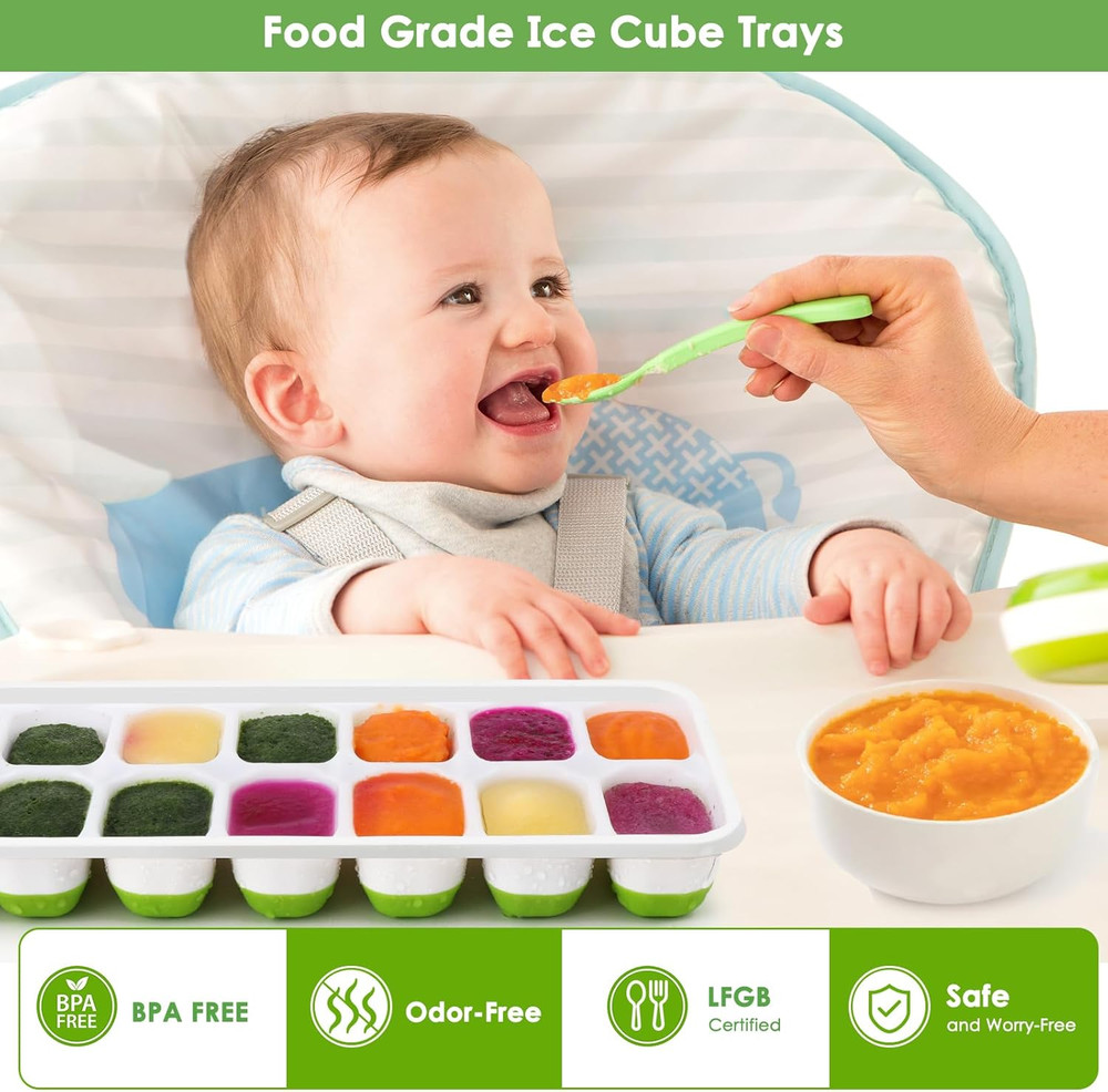 4 Pack Ice Cube Trays with Lids Silicone Stackable Easy Release BPA Free Freezer