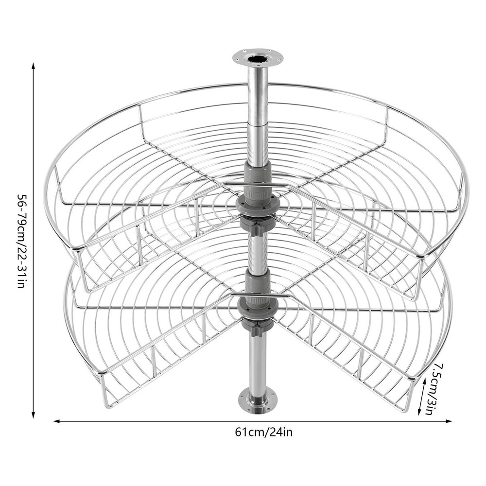 24" Kidney Chrome 2-Shelf Lazy Susan Kitchen Base Cabinet Corner Organizer Rack