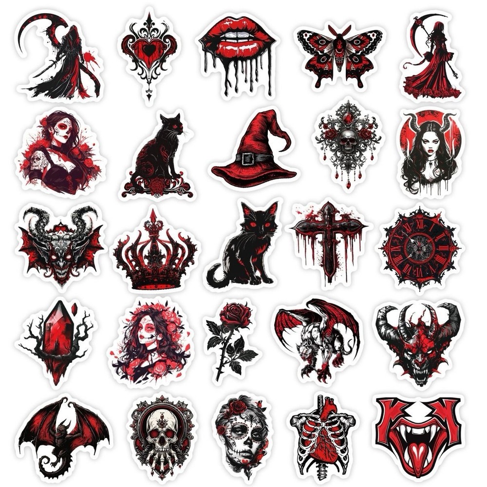 30Pcs Random Gothic Dark Red Medieval Skull Witch Vampire Waterproof Stickers